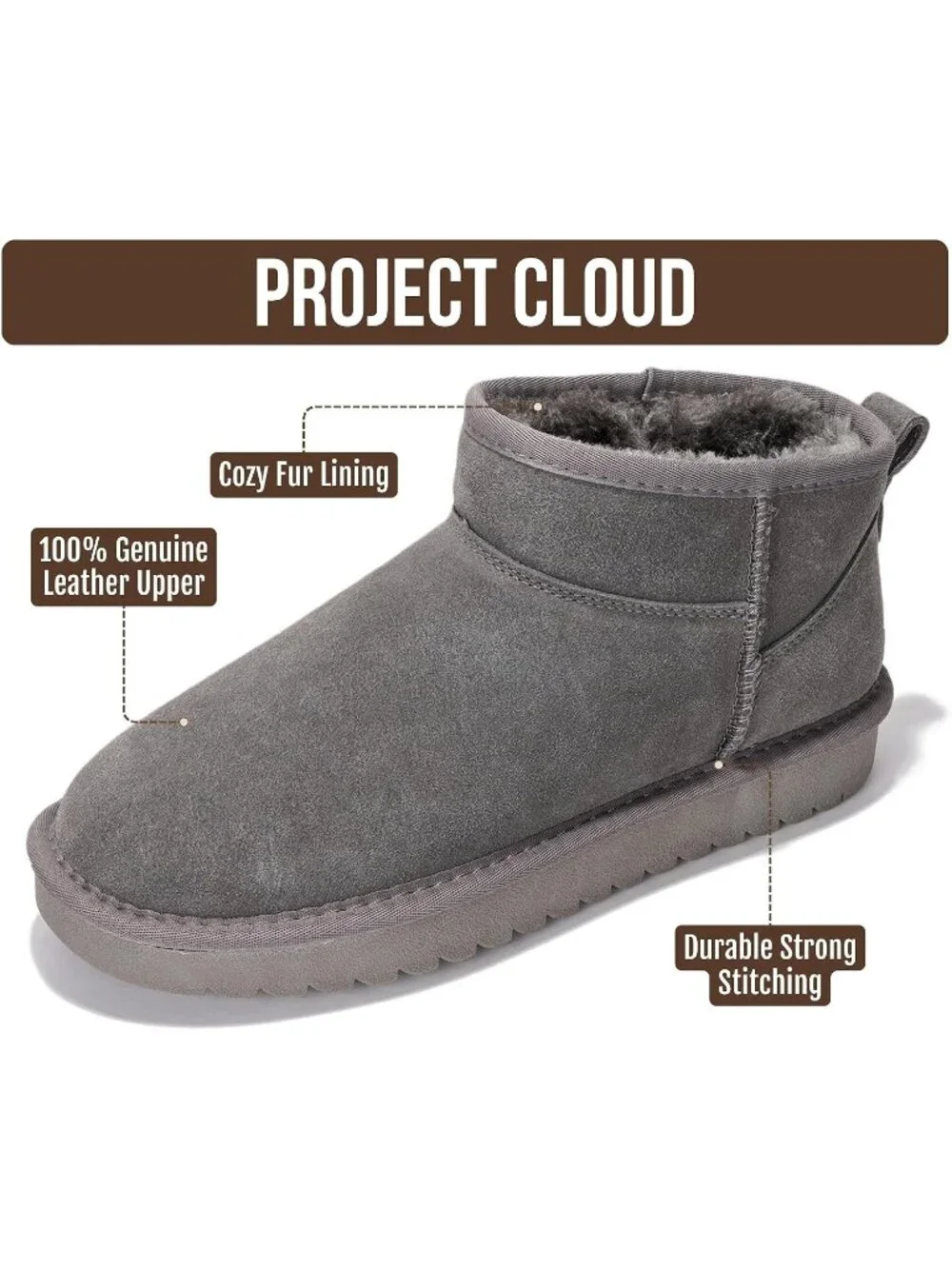 Womens Grey Suede Cloud Water Resistant Genuine Leather Comfortable Ankle Boots